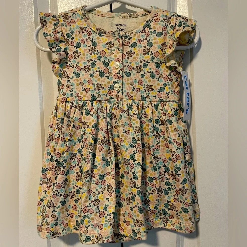 Carter NWT sundress with Flutter Sleeves and Peter Pan Collar attached pants 12M